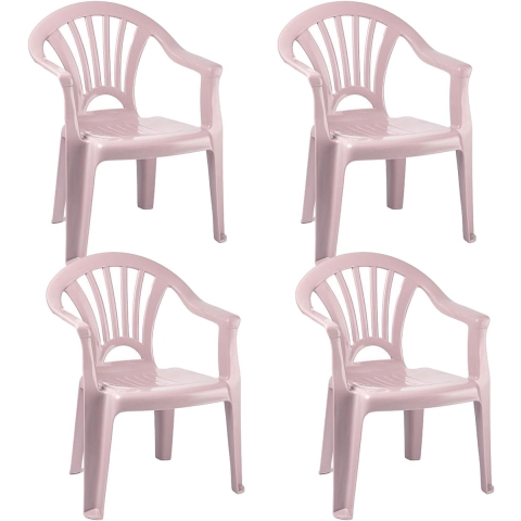 Trendoz Kinderstoel van kunststof - 4x - roze - 35 x 28 x 50 cm - tuin/camping/slaapkamer -