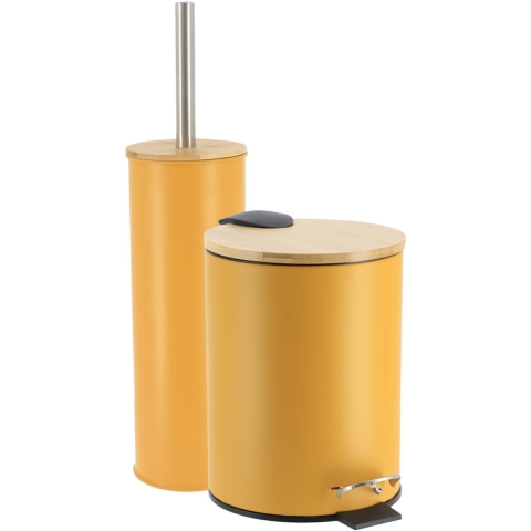 Tendance Badkamerset prullenbak en toiletborstel - Bamboo vibe - soft close - geel - 3 liter - metaa -