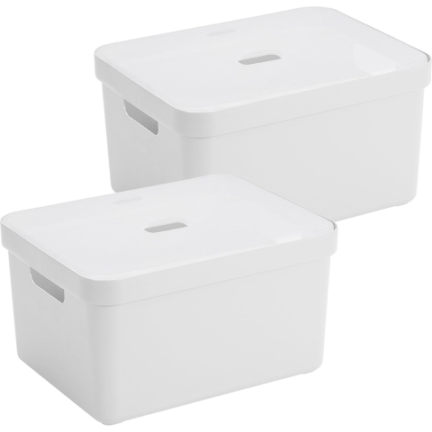 Sunware opbergbox met deksel - 2x - Sigma Home - kunststof - 32 liter - wit - opberg dozen -