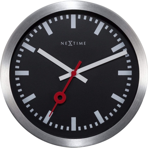 NeXtime NE-3998STZW Wandklok 'Station' Ø19 Cm, Geborsteld Aluminium Zwart