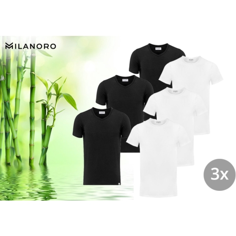 Milanoro - 3 zachte bamboe T-shirts - Wit - Ronde hals - XL