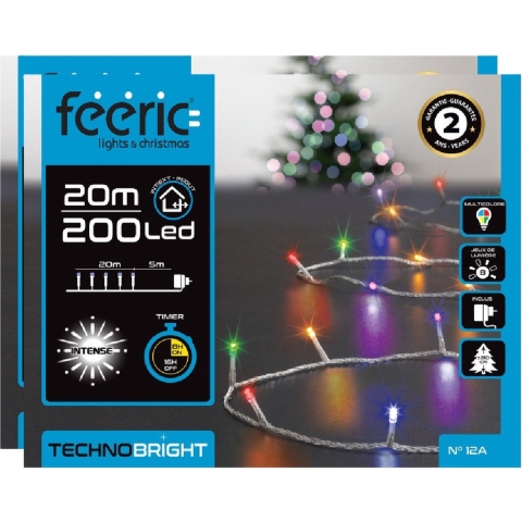 Kerstverlichting - 2x st - gekleurd - 20 meter - 200 led lampjes - transparant snoer - 8 functies -