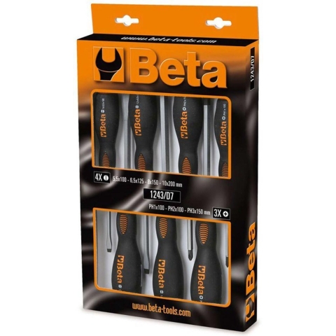 Beta 1243/D7 Schroevendraaierset | Sleuf + Phillips | Slag | 7-Delig - 012430017