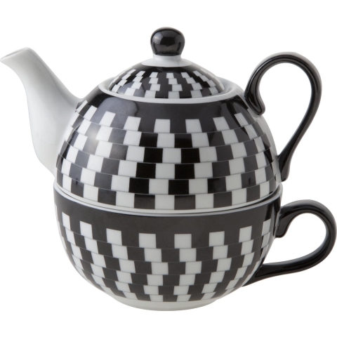 Tea for one Ø11,5xh14cm zwart/wit