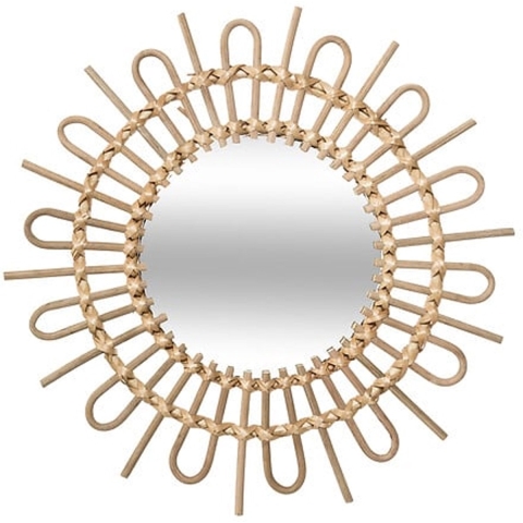Wandspiegel Sun - Boho/ibiza stijl - rotan - lichtbruin - rond - 50 cm -