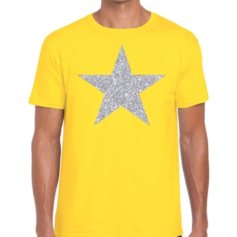 Zilveren ster glitter t-shirt geel heren 2XL -