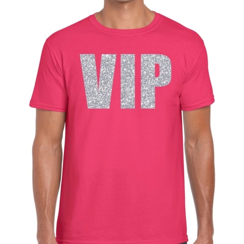 VIP zilver glitter tekst t-shirt roze heren 2XL -