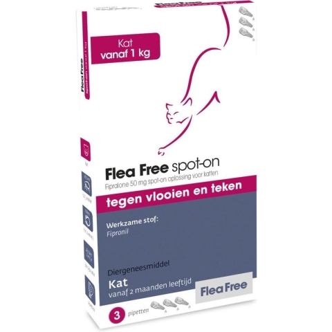 Flea Free Fipralone spot-on kat 1 tot 12 kg - 3 pipet