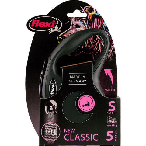 Flexi New Classic Tape - Hondenriem - Zwart - 5 m - <15 kg