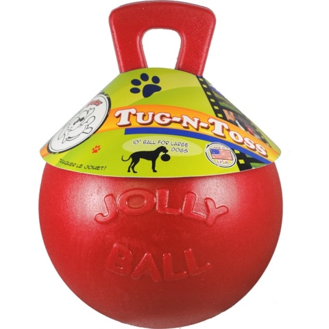 Jolly Pets Jolly Tug-n-Toss - Ø 20 cm – Hondenspeelgoed - De duurzame speelbal met frisse geur – Drijvend – Bijtbestendig – Rood