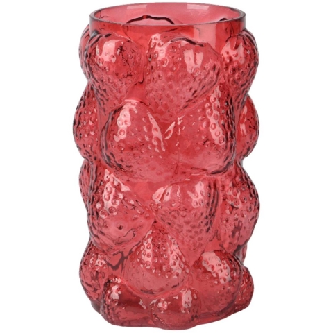 Vaas glas H23cm rood aardbei