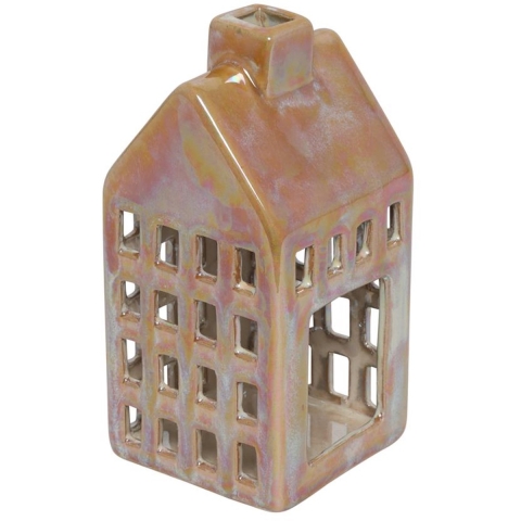 Theelicht huis M geel/oranje 7,8x16cm