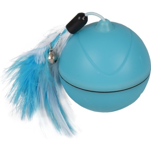 Flamingo - Kattenspeelgoed Led Bal Magic met veren - Blauw - 7 x 7 x 22 cm