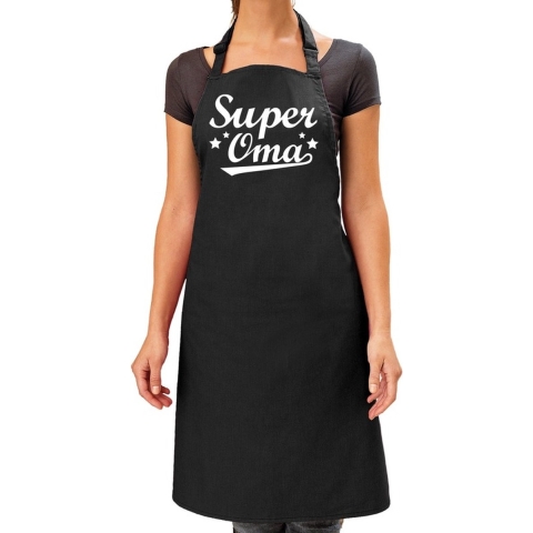 Super oma cadeau bbq/keuken schort zwart dames -