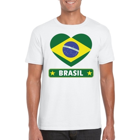 Brazilie hart vlag t-shirt wit heren S -