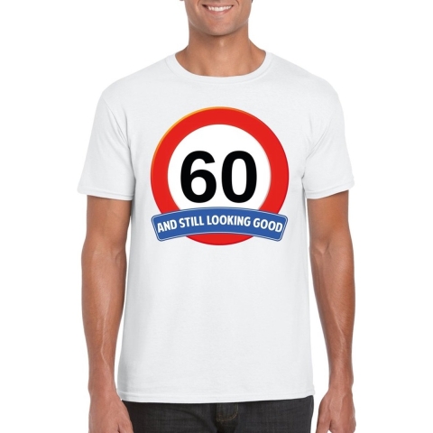 Verkeersbord 60 jaar t-shirt wit heren XL -