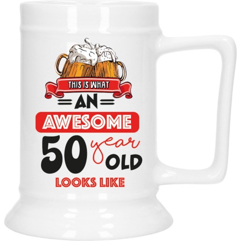 Cadeau Bierpul voor 50 jaar - rood - grappige leeftijd bierpul - keramiek - 530 ml - Abraham -