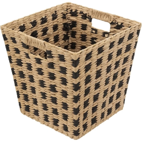 Five Opbergmand - riet - vierkant - beige/ zwart - 31 x 31 cm -