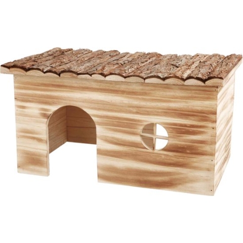 Trixie Huis Grete Konijn - 2 Uitgangen - Schorshout Gevlamd - 45x28x24 cm