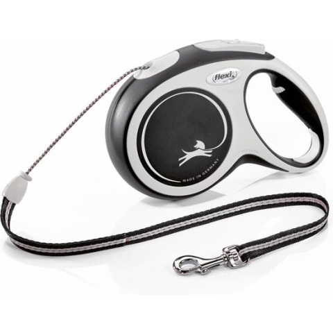 Flexi New Comfort - Rollijn Koord Hondenriem - M - 8 m - Zwart Lichtgrijs - Middelgrote Honden
