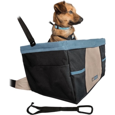 Kurgo Rover Booster Seat - Verhoogde autostoel met eenvoudige bevestiging voor kleine honden tot 13kg - Zwart/Blauw 30x40x20cm