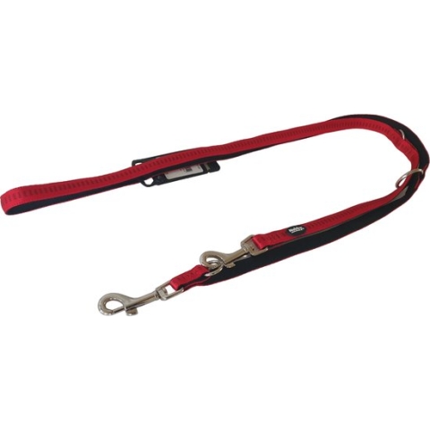 Nobby Soft Grip Verstelbare Hondenlijn - Dubbel Nylon - Gevoerd - Rood / Zwart - Breedte 15 mm - Lengte 200 cm