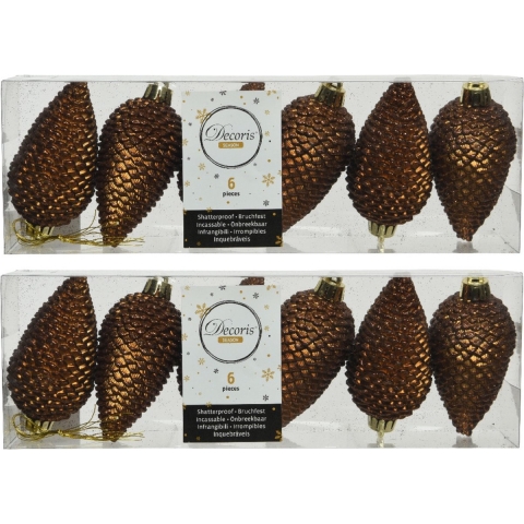 18x stuks kunststof glitter dennenappels kersthangers kaneel bruin 8 cm -