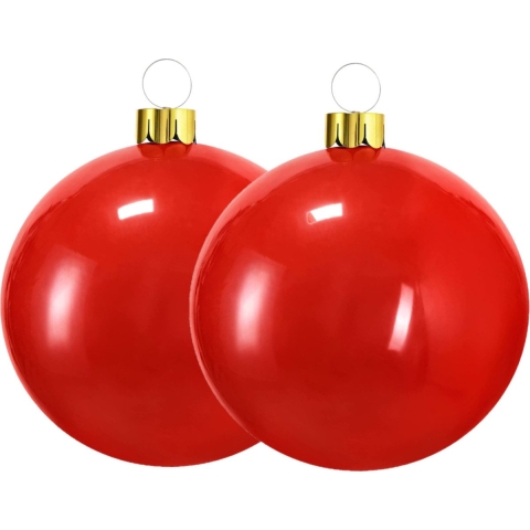 Mega grote decoratie kerstballen - 2x st- 45 cm - rood - opblaasbaar -