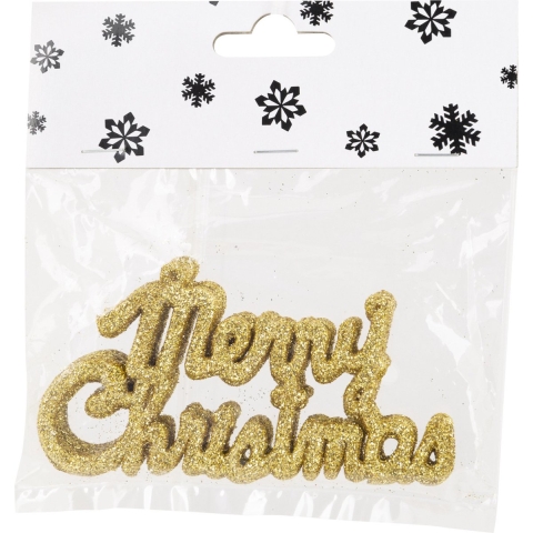 24x stuks Merry Christmas kersthangers goud van kunststof 10 cm kerstornamenten -