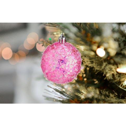 Kerstballen - 18x stuks - roze glitter - kunststof - 6 cm -