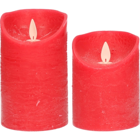 LED kaarsen/stompkaarsen - set 2x - rood - H10 en H12,5 cm - bewegende vlam -