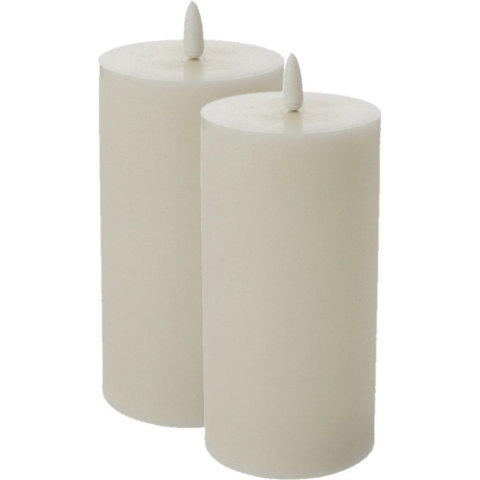 LED kaars/stompkaars - 2x - creme wit - D7,5 x H15 cm - flikkerend licht -