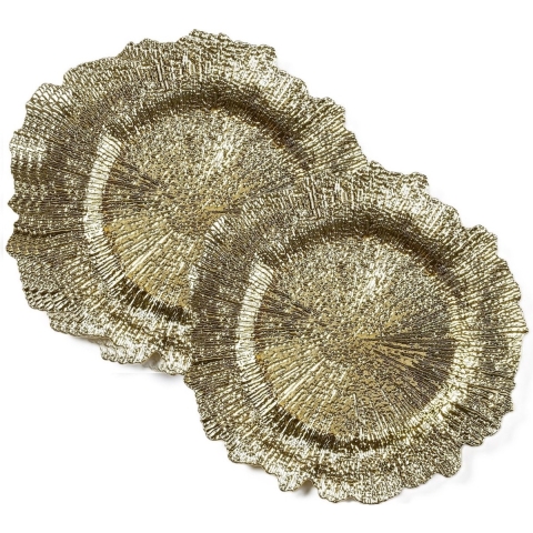 Diner/kerstdiner onderborden - 12x st - goud - D33 - kunststof - rond -
