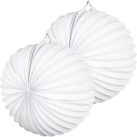 Party Lampion van papier - 12x - ronde vorm - wit - Dia 22 cm -
