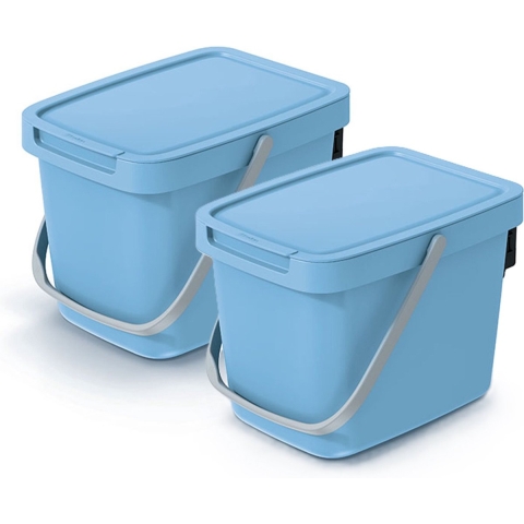 GFT aanrecht afvalbakje - 2x - lichtblauw - 6L - afsluitbaar - 20 x 26 x 20 cm - klepje/hengsel -