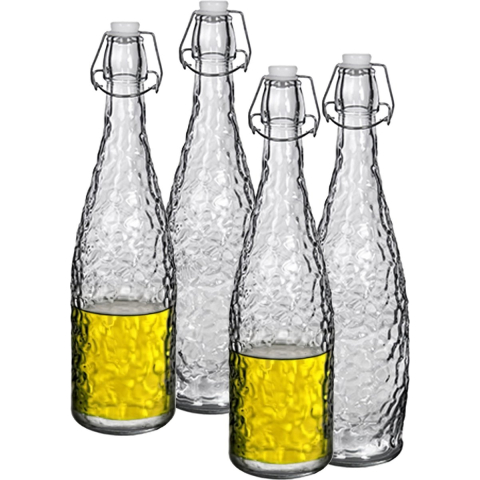 Alessandro Beugelfles/weckfles - 8x - gedecoreerd glas - transparant - luchtdicht - 1 liter -