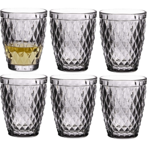 Vivalto Drinkglazen/waterglazen Diamonds - tumblers - grijs glas - set 12x stuks - 250 ml -