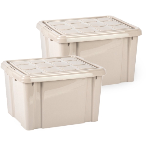 Multi Storage Opslagbox met deksel - 2x - beige - 25 liter - 42 x 25 x 30 cm - kunststof -