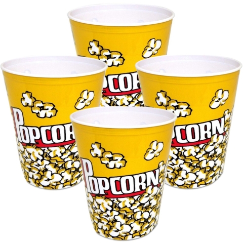 Popcorn bak - 10x - geel/wit - kunststof - D24 cm - 6 liter - herbruikbaar -