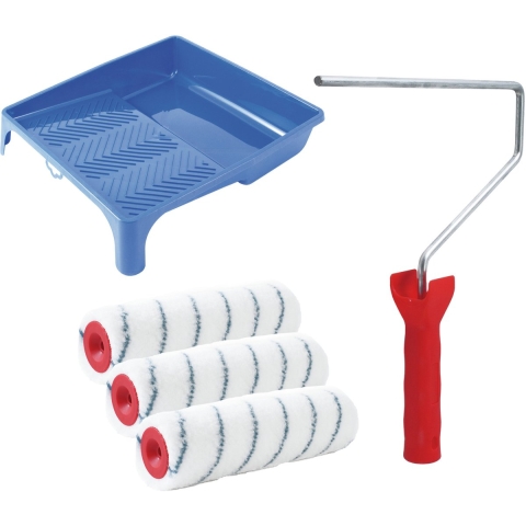 Sorex Verfrollers schilderen set - met beugel en verfbak - 3x anti spat rollers - breedte 25 cm -