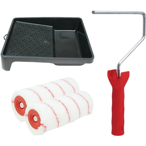 Sorex Verfrollers schilderen set - met beugel en verfbak - 2x anti spatten rollers - breedte 18 cm -