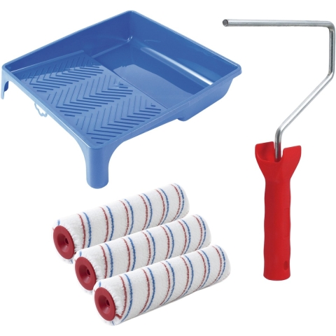 Sorex Verfrollers schilderen set - beugel en verfbak - 3x vacht anti spat verfrollers - 25 cm -