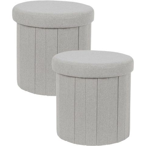 Poef/hocker - 2x - opbergbox - grijs - polyester/mdf - 38 x 38 cm -