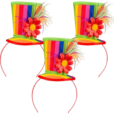 Carnaval verkleed mini hoedje voor diverse thema's - 3x - multi colour - ornamenten - diadeem - dame -