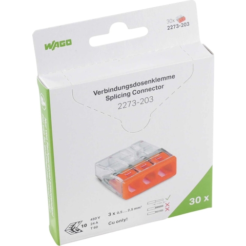 Wago 2273-203 Lasklem 3-polig - Transparant/oranje (30 st)
