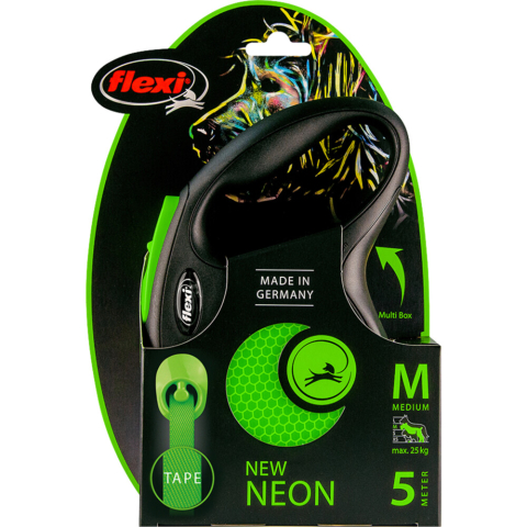 Flexi New Neon Tape - Hondenriem - Zwart/Groen - M - 5 m - (<25 kg)