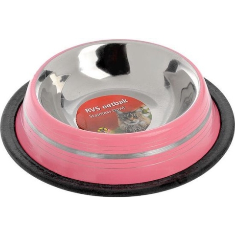 Rvs Eet Drinkb Stripes Anti - Roze 11cm