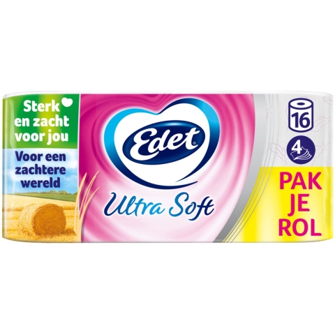 Edet Ultra Soft Toiletpapier 4 Laags met Stro Droog 3x16 stuks