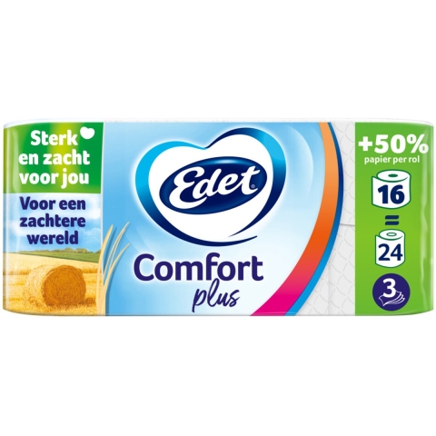 Edet Comfort Plus Toiletpapier 3 Laags met Stro Droog 3x16 stuks