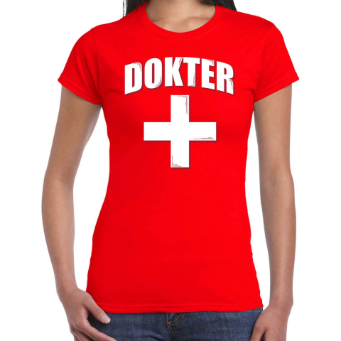 Dokter met kruis verkleed t-shirt rood voor dames XL -
